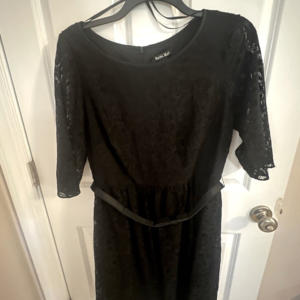 Black lace dress with belt
